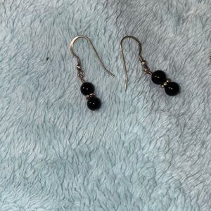 black orb dangly earrings